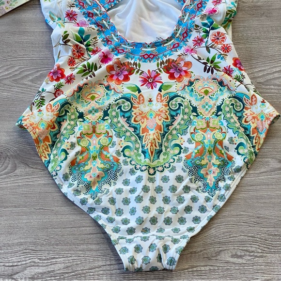 NWT Johnny Was Dreamer V-Neck One-Piece Swimsuit Size XL - Picture 6 of 11